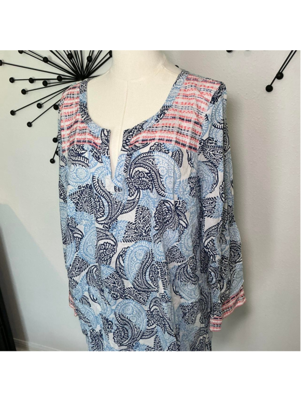 Old Navy Blue Paisley Tunic Dress Size XL Boho Beach Cover Up - Picture 2 of 5